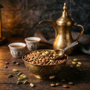 قهوة عربية فاخرة بالهيل — تحميص ذهبي